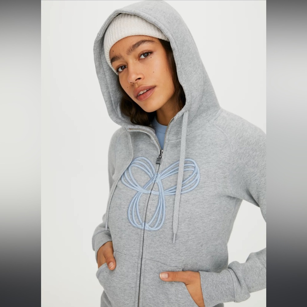 Aritzia TNA purple Zip Up Logo Embroidered Hoodie Sweater Size Medium